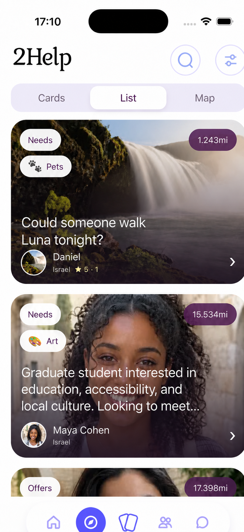 2Help discovery feed with real people and local requests